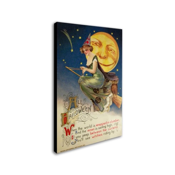 Vintage Apple Collection 'Halloween Witch Greendress Moon' Canvas Art,30x47